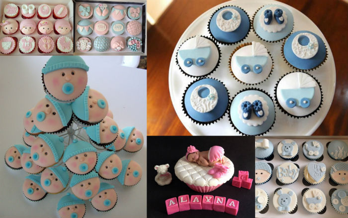 baby shower cupcakes in baby shapes